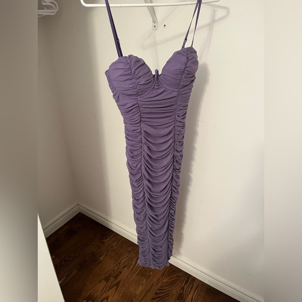 Fashion Nova Purple Lavender Ruched Midi Dress